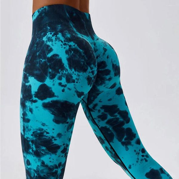 Calças ativas Tie-Dye Yoga Sports Leggings Mulheres exercitam fitness high way gym sem costura academia de trepagens de treino