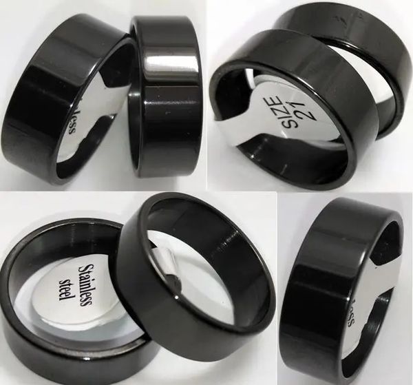 Bandringe Bulk Lot 100pcs Polished Black Plain Edelstahlringe 8mm Herren Mode Schmuck Klassiker Finger Ring 231222