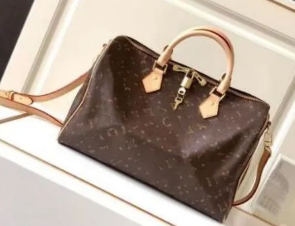 Deri Damier Çiçek Ekose Kadın Yastık Çantaları Lady Omuz Çantası Boston Çanta Speedy25 30 35 40 Anahtar Kilit Seri Numarası Toz Çantası