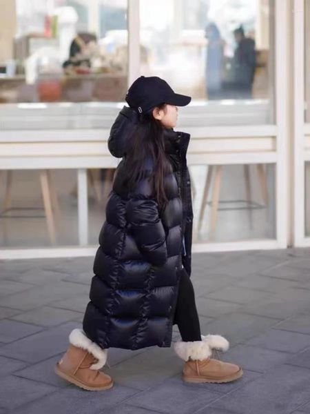 Down Coat Siyah Altın Uzun Çocuk Ceket Erkek Kızlar Diz Uzunluk Sıcaklık Kalın Kış Giyim Trendi Su Geçirmez Okul