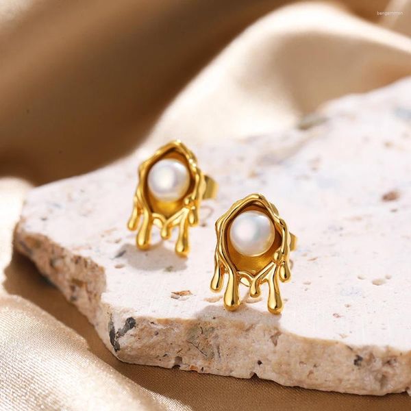 Dangle Ohrringe Imitation Perlen mit Schraubböden Trendy Gold Farbe unregelmäßiger Weinen Schmuck Geometrisch 18 K plattiert Charme für Frauen Geschenk