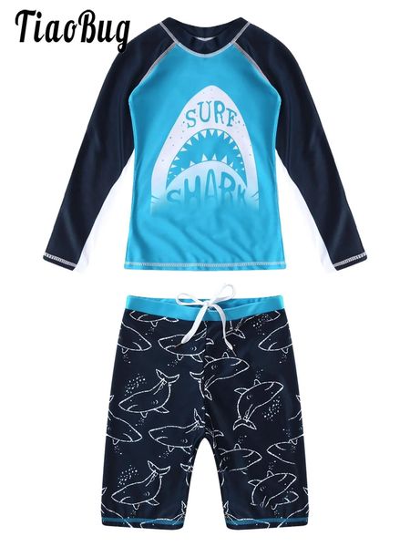 One-Pieces Kinder Jungen Badeanzug Bademode Rashguard Lange Ärmel Schwimmen T-Shirt Tops Shorts Sportset Strandbaden 2 10 Jahre 230531