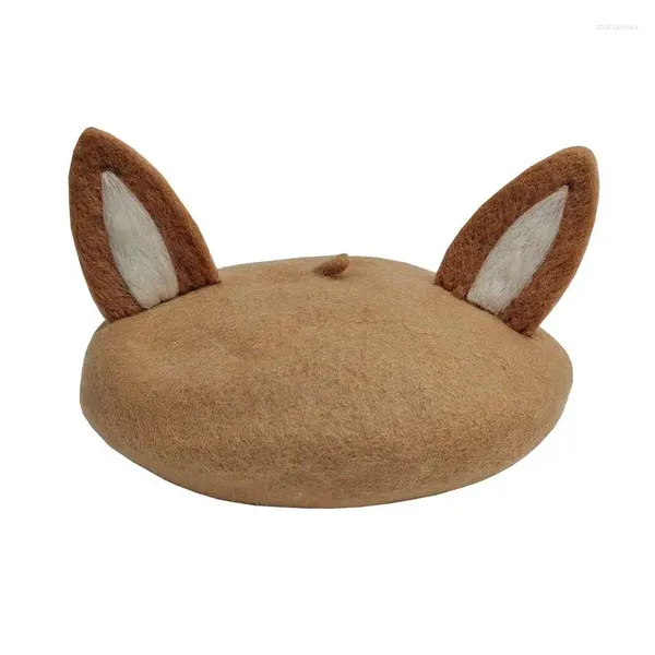 Berater süße große lange Ohren handgefertigtes Cartoon Vintage French Beret Kawaii Retro Wolle Filz diy Berrete Boina Hut