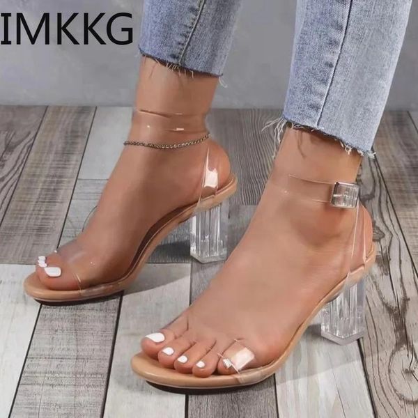 Heels Sommer Frauenschuhe 2022 Trend klarer klobiger Sandalen elegante High Heels Frauen Schuhe groß Größe 42