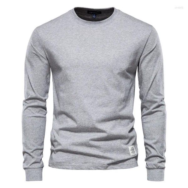 Herren-T-Shirts Langarm T-Shirts Frühling Baumwolle Workwear Tee Tops Solid Color Pullovers Männlich