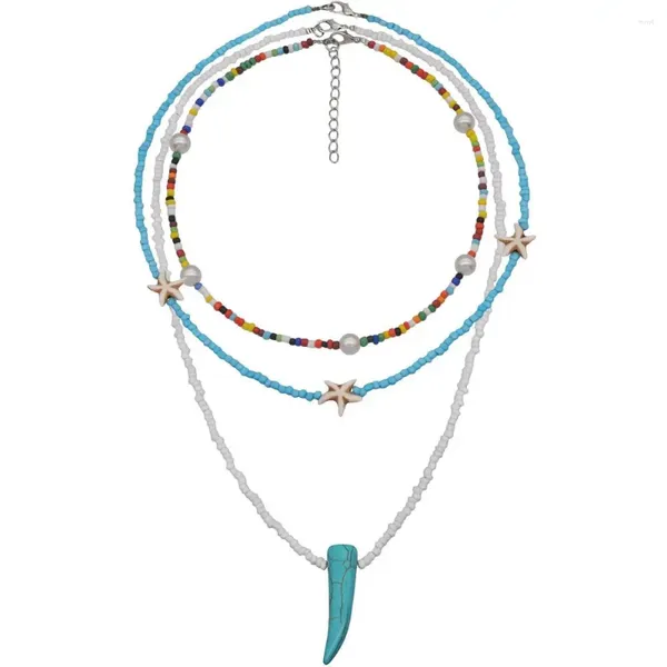 Anhänger Halsketten Mehrschichtige Samen Perlen Perle Charme Kette Halskette Multi -Farb -Schnur Perlen Turquoises Choker für Women Boho Juwely
