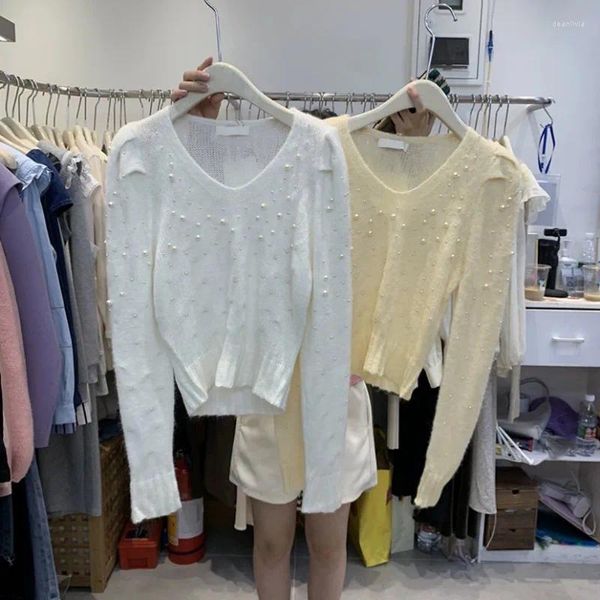 Женские свитера Syeaseam Korean Fashion 2023 Осенью V-образной пузырь