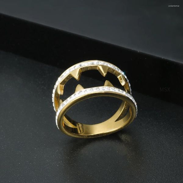 Кластерные кольца кольца мегалодона зуба кольцо для женщин из нержавеющей стали 18 K PVD золото, покрытые готическими хип -хоп викингов, модные украшения