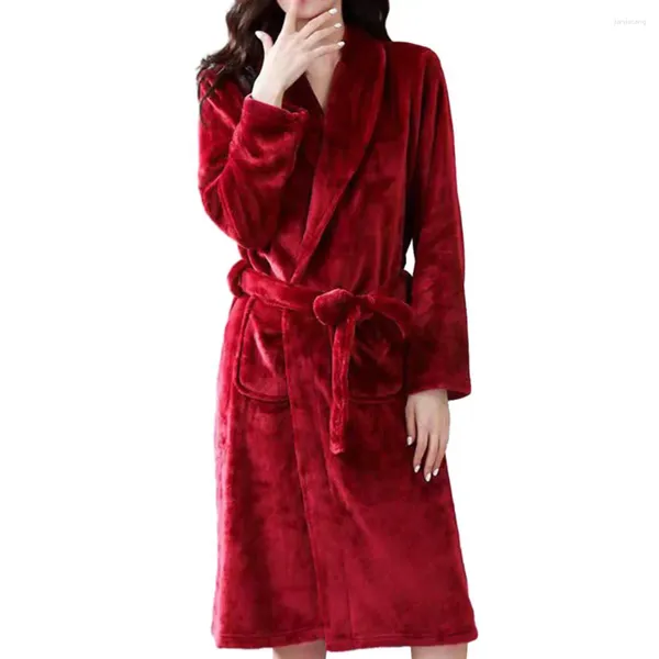 Roupa de sono feminina 14) Vestido noturno de lã de coral Plus Velvet Kimono Robe engrosse masculino de flanela masculina Vestido de inverno de outono quente