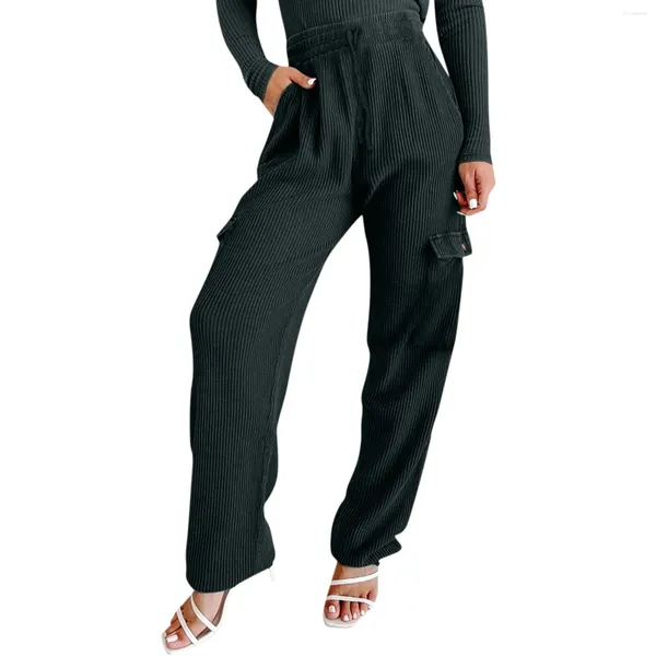 Pantaloni da donna abbigliamento da lavoro in vita elastico di colore solido con luci di punta e velluto a velluto di pantaloni casual a tutta lunghezza