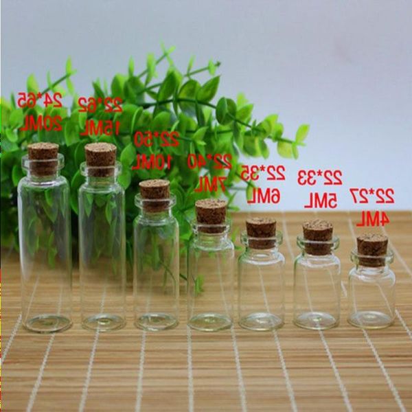 Hot Sale Small mini frascos de garrafa de cortiça Glass transparente desejando recipiente de garrafa de deriva com cortiça 5ml 1ml 2ml 3ml 4ml 5ml 6ml 7ml 10ml 15ml xhie