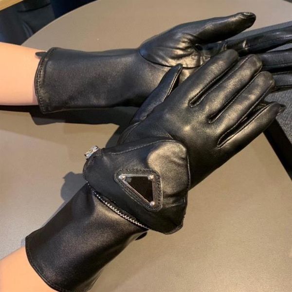 Luxus Schaffell Lederhandschuhe Fäustlinge mit Tasche für Frauen 2022 Designer Winter warmes Fahren lila schwarze echte Leder fliehen 302y