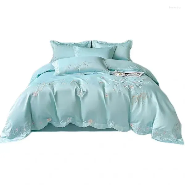 Bettwäsche Sets Luxus 120 Fadenzahl Baumwolle 4 Stcs Duvet Cover Butterfly Stickerei Quilt Naked Sleeping Flat Sheet Kissenbezug