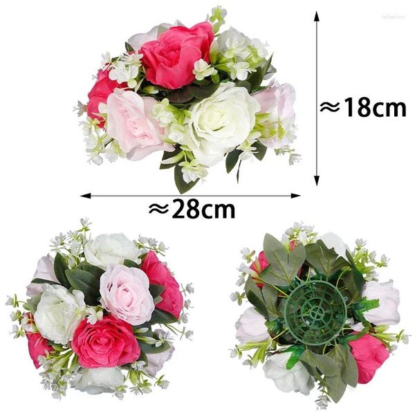 Flores decorativas Flor artificial Branca Rose Ball Mesa de casamento Centerpieces Decoration Road Chumbo Fake for Party Wall