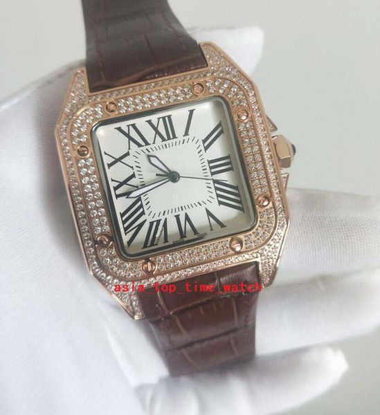 Multi Style Super Quality Men Wristwatches Sapphire Dial 40mm Luminoso 2813 Movimento de ouro rosa conjunto de diamante Caixa de couro Mecânica Relógios masculinos mecânicos