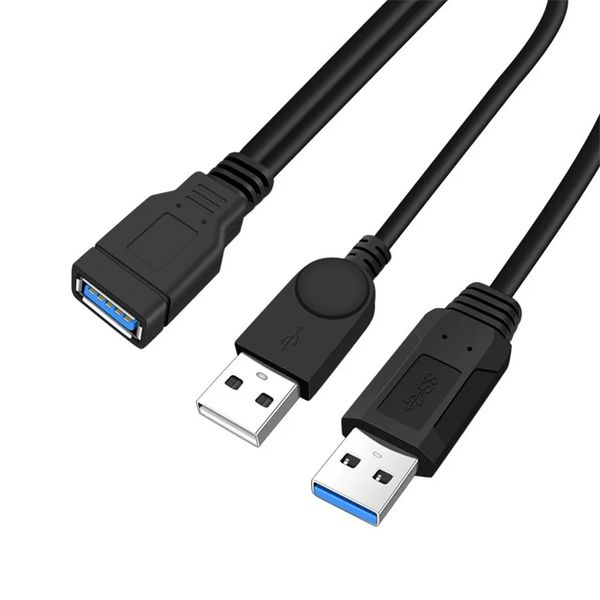 Um a dois cabos de extensão USB 3.0, cabeça dupla A macho para fêmea com fonte de alimentação auxiliar, disco rígido, cabo para laptop