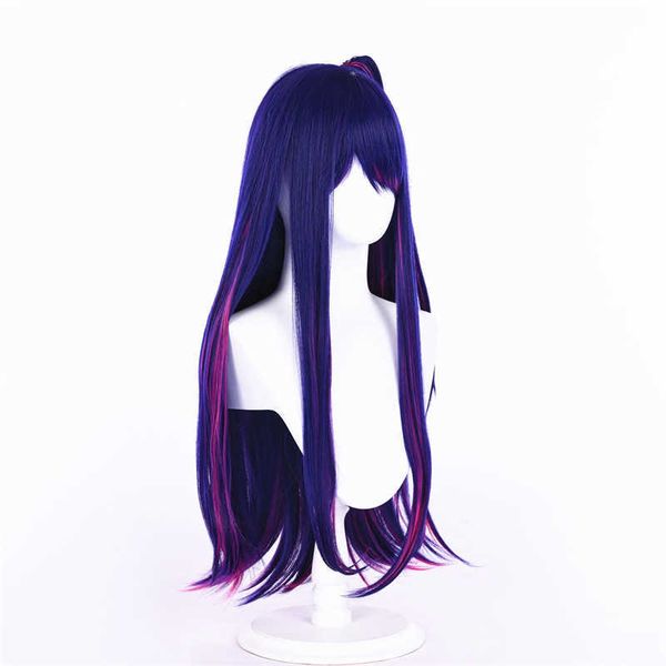 Perucas Cosplay A criança que eu recomendei Starry Wild Love Cos peruca com couro cabeludo simulado destaque tintura especial azul roxo cabelo longo conjunto completo