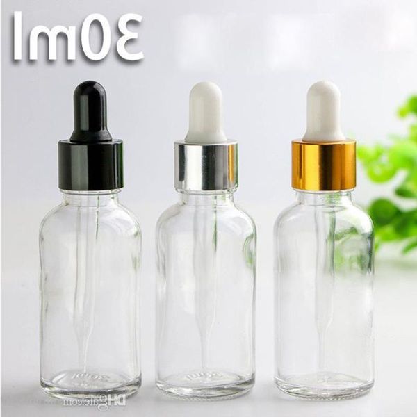 Großhandel 30 ml ätherische Ölglasflaschen 440pcs 1oz Clear Glass Tropper Flaschen für Ejuice Eliquid mit Mütze und Glas Tropfer frei SH qpdi