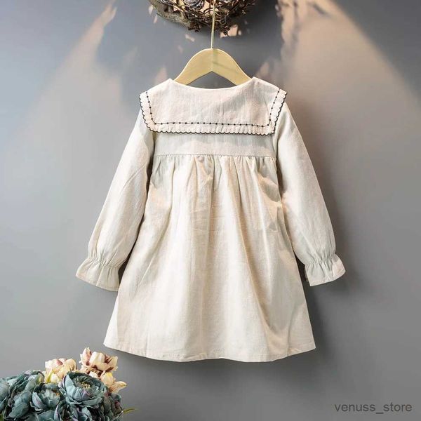 Mädchenkleider 2023 Neuankömmlinge Wintermädchen Kleid Girls Casual Kleid Langarm großer Lappel Solid Cute Kleid Vestidos 2-7t