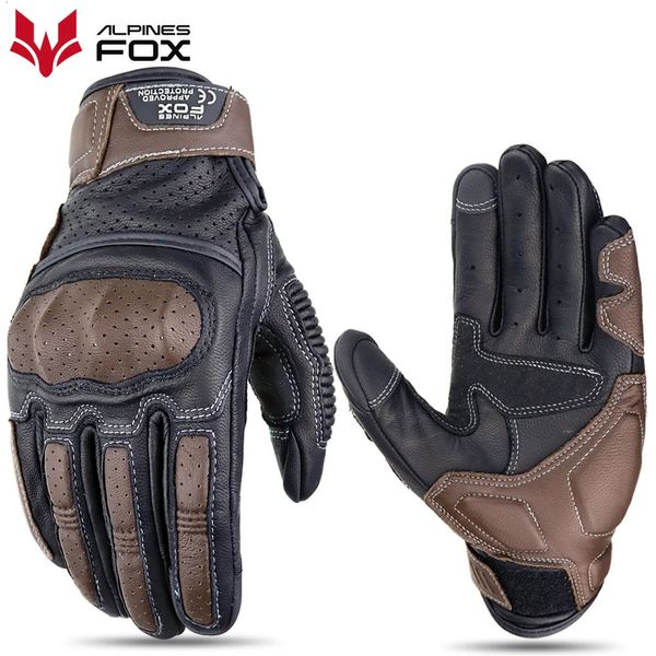 Luvas de motocicleta de couro vintage marrons homens certificação CE Certificação Motorbike Riding Screen Touch Motocross Motor Racing Biker luva xxl 231222