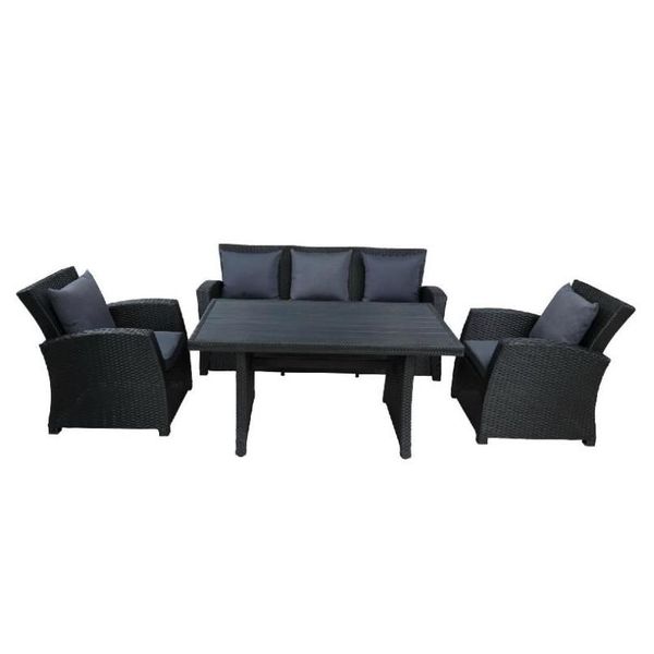 Móveis para sala de estar Conjunto de pátio ao ar livre clássico Conjunto de 4 peças Sofá de vime preto com almofadas cinza escuro WY000055AAB Deli Deli Dhvxf