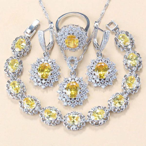 Accessori per feste di nozze 13 colori 925 set di gioielli di marchio Orecchini e collana di zirconia gialli per gli anelli da donna 231221