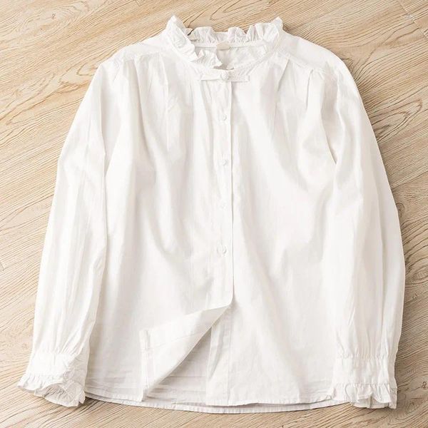 Camicette femminile donne francesi artologi retrò stabilimento collare culo bottone a manica bianca in cotone bianco camicia simpatica lilita busas mujer de moda