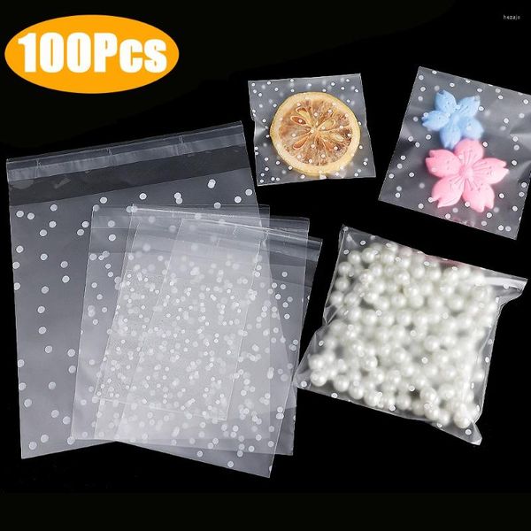 Hediye sargısı 100pcs şeffaf hediyeler torbalar kar tanesi noktalar diy kendinden yapışkan ambalaj bisküvi pişirme çantası navidad yıl parti malzemeleri