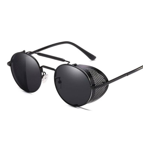 Óculos de sol de luxo-retro steampunk goggle redond designer a vapor punk metal sunglasses sunglasses homens mulheres uv400 gafas de sol243d