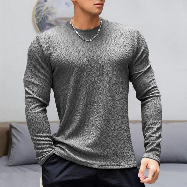 Camisetas masculinas homens cair na primavera de manga longa de manga longa slim fit plopullover casual top de comprimento médio roupas masculinas roupas