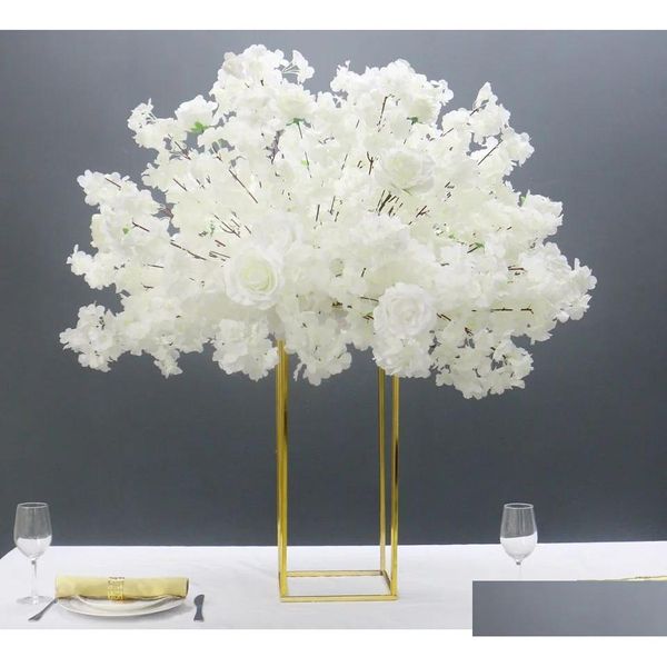 Decorazione per feste 60/80/100 cm White Cherry Blossom Rose Artificial Flower Ball Table Centrotavola Decor Marriage Banquet Road Dhwci