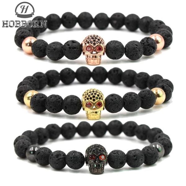 Bracciale in pietra di lava naturale alla moda di Hobborn Donne Hip Hop Hop Hop Gold Gold Argento Braccialetti cranio Pulsera Hombre2463