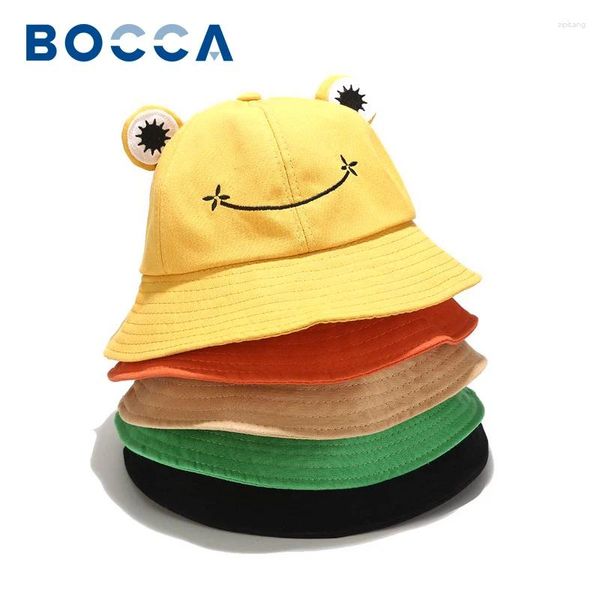 Berets Bocca Frog Eimer Hut Kinder Eltern Panama Fischer Hüte mit Ohren Tier süße lustige Outdoor -Wanderwanderung Sonnenschutzmittel Bob Cappe