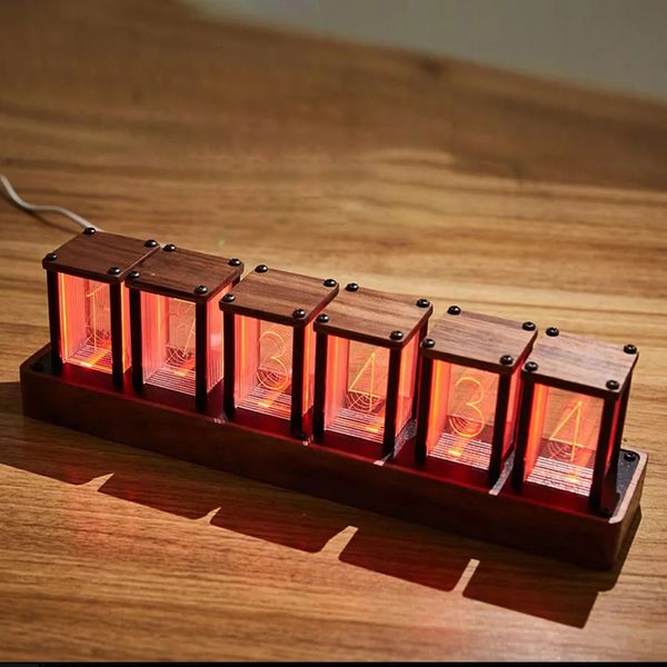 Nixie Tüpler Saat Parlayan Tüp Saat RGB Ekran Dijital Saat DIY Analog Dijital Tüp Masaüstü Dijital Saat Dekorasyon Hediyesi 231221