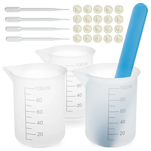 Ferramentas de medição Kit de copos de silicone com pipetas de picolé, berços de dedo para moldes de mistura de resina epóxi