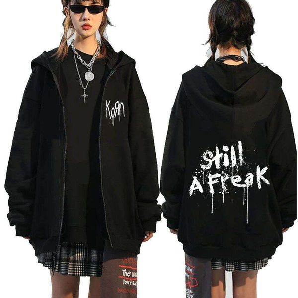 Korn Rock Band World Tour Tour Zipper Jackets Metal Music Music's Men's Men's Hip Hip Hop Streetwear Zip Up Woth -Watherts Punk Y2K Tops