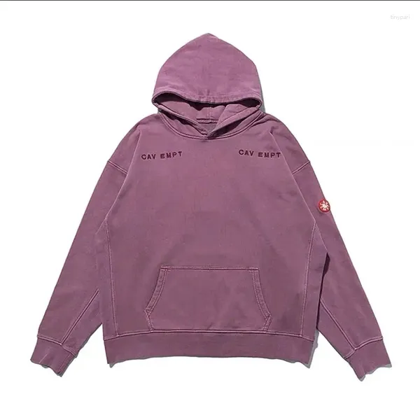 Erkek Hoodies Cavempt C.E Hoodie 2024 Sonbahar Moda Balmumu Boyalı Mor Yıkanmış Eski Üst CE Erkek ve Kadınlar İçin Çok Yönlü Dış Giyim