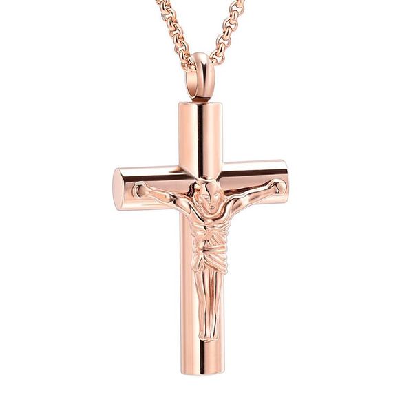 IJD11129 Jesus Cross Ashes Penderant Rose Gold Women Oggetto Regalo Cremazione Human Jewlery Hold Owards Ashes Memorial Urn Locket282u