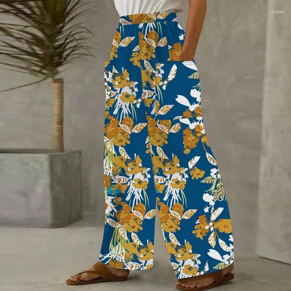 Frauenhose passen alle passen elastische Taille Lange Baggy Pant Vintage Floral Print Joggshose Frühling Frauen Mode Laternentaschen Hosen Hose