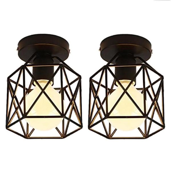 Promoção 2 PCs Light Light Industrial Square Cage Metal Iron Retro Chandelier Suspensão Grie para entrada do corredor Pinging276h