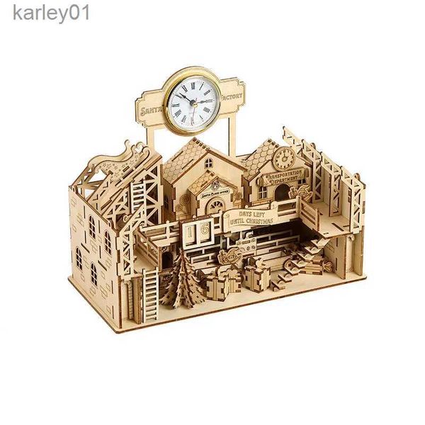 3D -Rätsel 3d Holz Puzzle Holz Puppenhaus Weihnachtsfabrik mit Uhren Tabletop Dekoration DIY kreatives Geschenk YQ231222