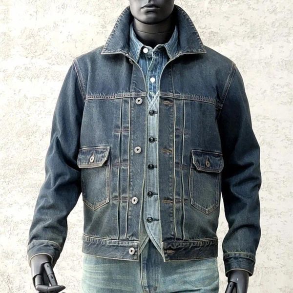 Herrenjacken Amekaji Wear Kleidung Männer gewaschener klassischer klassischer Retro -Baumwoll -Denimjacke Mantel Nostalgic lässiger Qualität gutqualität