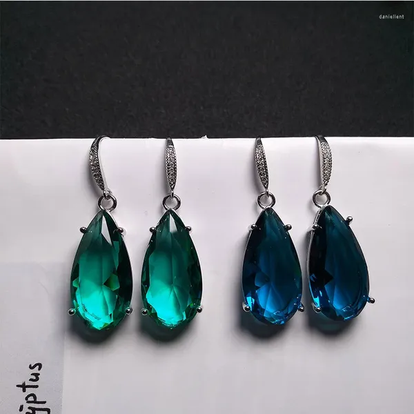 Bolzenohrringe trendy silberne Farbe langer Haken Grüne Blau Kristall Wasserdrop für Frauen Mädchen Geschenk Drop Schmuck Großhandel Großhandel