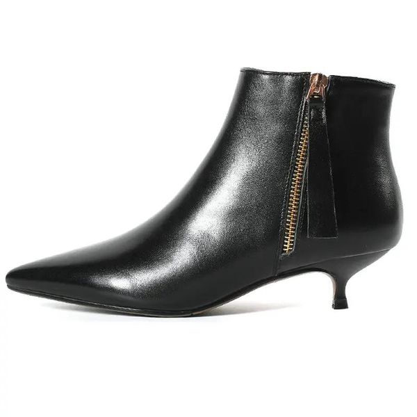 Botas 100% de couro de vaca salto baixo mulheres botas de tornozelo preto white office ladies vestido tênis de vestido primavera botas de outono de mulher tamanho 41 42 43