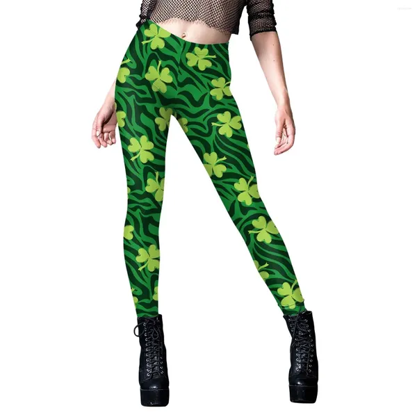 Damen -Leggings stilvolle glückliche Grün gedruckt für den St. Patricks Day Push Up sexy Strumpfhosen Bulheben Frauen Mädchen unterteilt Skinny Hosen