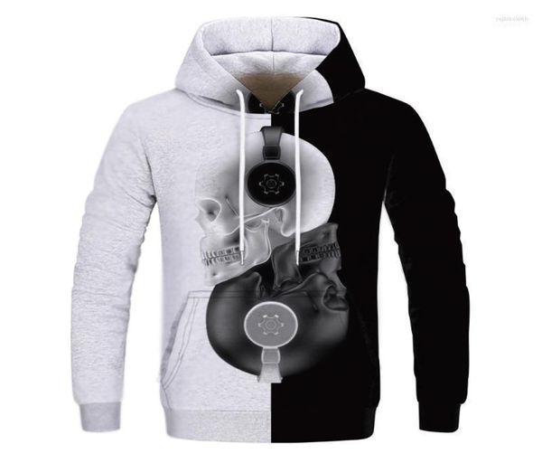 MEN039S Capuzes Men039S Sweatshirts Capuz de manga longa Meio preto branco Cool Skull Hoddies Men Moldura de retalhos MA8419684