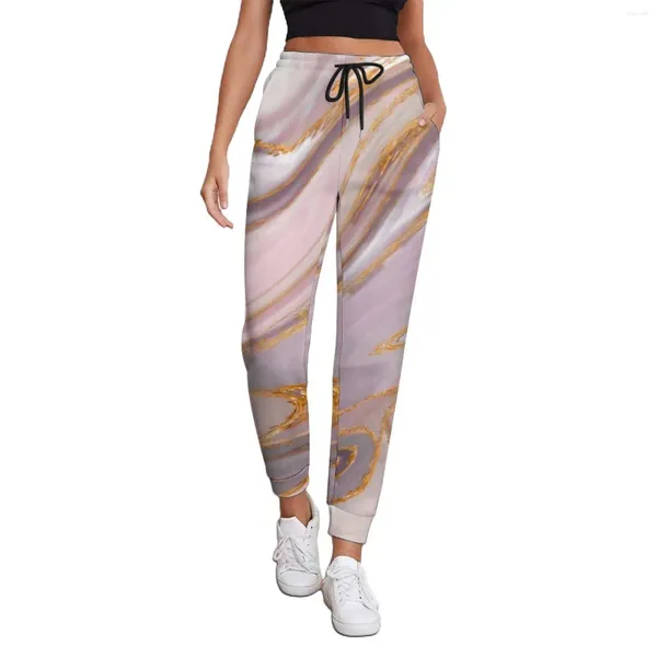 Frauenhose Gold Liquid Print Ladies Rose Marmor Streetwear Jogginghosen Frühling moderne Musterhose große Größe