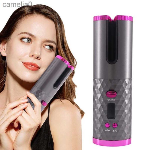 Os galhadores de cabelo alisadores sem fio rotativo de ginástica de cabelo cerâmica Usb Recarregável Recarregável Curling Iron LED Exibição de temperatura Waveler Stylerl231222