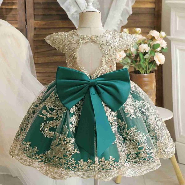 Vestidos de menina Bordados de crianças elegantes vestidos de princesa para meninas de garotas sem costas renda para festa de casamento de casamentos de casamento