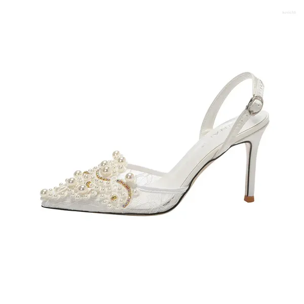 Sandali taglia 33-43 tacchi bianchi in pizzo alto tacchi tacco per perle per perle per perle da matrimonio da donna banchetto sposa sposa vibrazione vuota